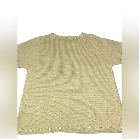 Vintage Short Sleeve Sweater Women’s M Yellow 90s Cottage Ribbon Summer Spring - Picture 3 of 5
